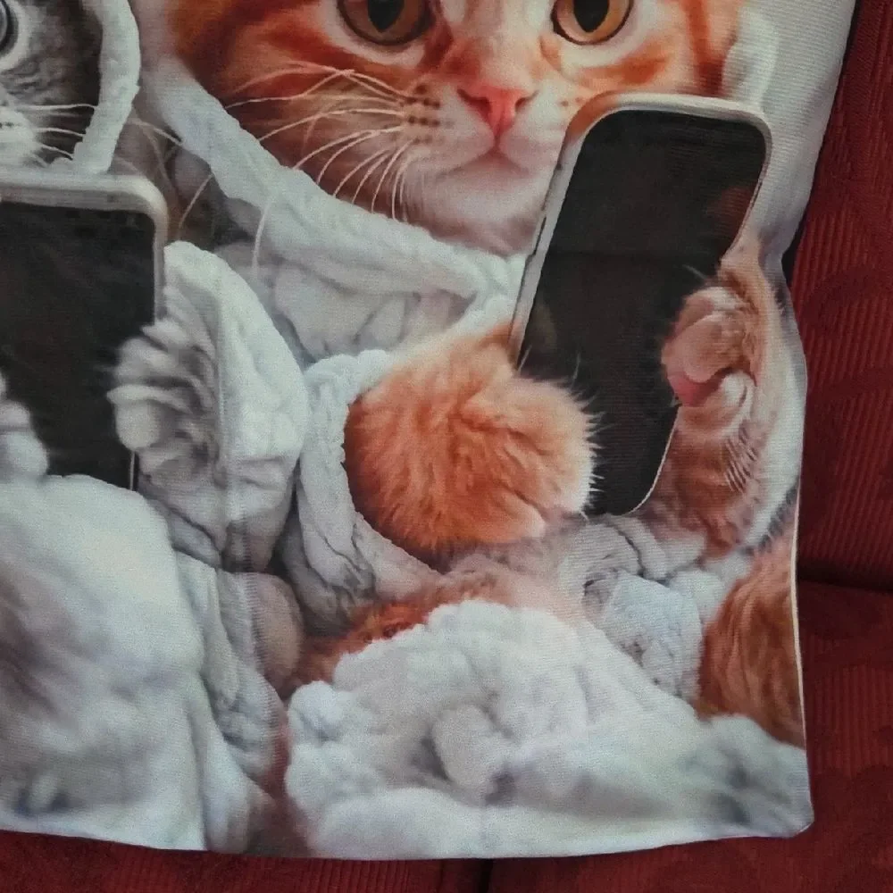 Cozy Cat Pillow Cover with Kittens in Robes